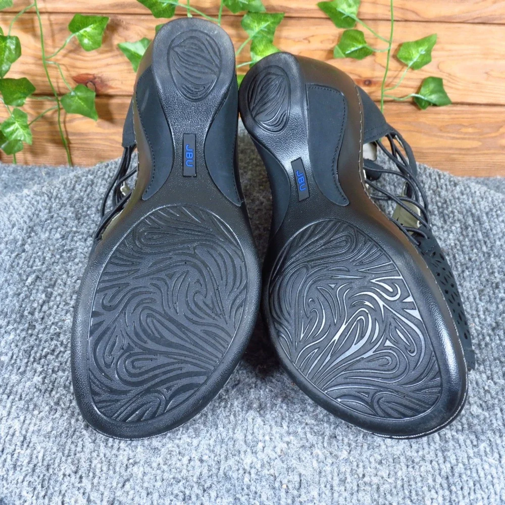 JBU Nelly Women Wedge Sandal 9.5 Fashion Travel Laser Cut Black Vegan Textile